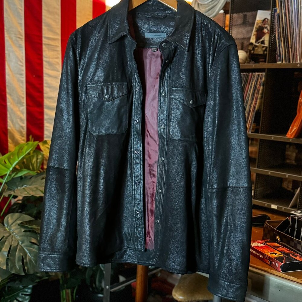 $698 JOHN VARVATOS Lionell Goatskin BLACK LEATHER JACKET (sz 50)